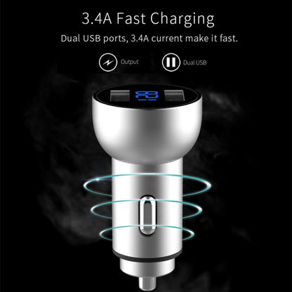 Mcdodo CC-3871 2-Ports USB LED Smart Digital Display Car Charger, For iPhone, iPad, Samsung, HTC, Sony, LG, Huawei, Lenovo, and other Smartphones or Tablet(Silver) - Car Charger by Mcdodo | Online Shopping South Africa | PMC Jewellery | Buy Now Pay Later Mobicred