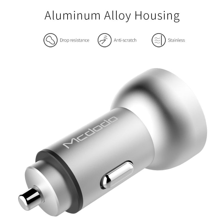 Mcdodo CC-3871 2-Ports USB LED Smart Digital Display Car Charger, For iPhone, iPad, Samsung, HTC, Sony, LG, Huawei, Lenovo, and other Smartphones or Tablet(Silver) - Car Charger by Mcdodo | Online Shopping South Africa | PMC Jewellery | Buy Now Pay Later Mobicred
