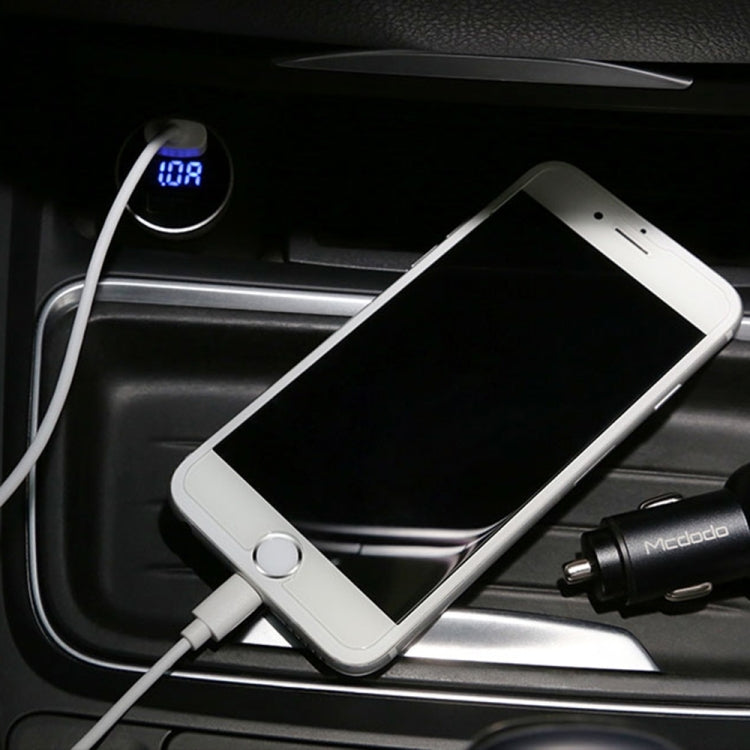 Mcdodo CC-3871 2-Ports USB LED Smart Digital Display Car Charger, For iPhone, iPad, Samsung, HTC, Sony, LG, Huawei, Lenovo, and other Smartphones or Tablet(Silver) - Car Charger by Mcdodo | Online Shopping South Africa | PMC Jewellery | Buy Now Pay Later Mobicred