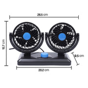 HUXIN HX-T303 6.5W 360 Degree Adjustable Rotation Two Head Low Noise Mini Electric Car Fan, DC12V