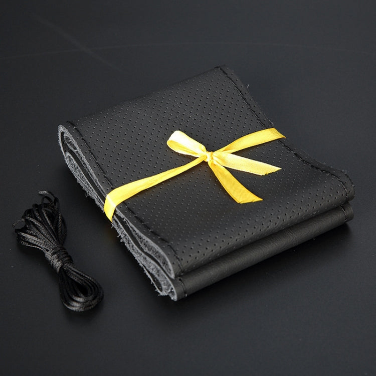 Car Genuine Leather Hand-stitched Adaptation Steering Wheel Cover, For Steering Wheel Size 37-38cm(Black) - free shipping - PMC TechLife - Order now!