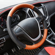 Car Genuine Leather Hand-stitched Adaptation Steering Wheel Cover, For Steering Wheel Size 37-38cm(Black)
