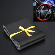 Car Genuine Leather Hand-stitched Adaptation Steering Wheel Cover, For Steering Wheel Size 37-38cm(Black)