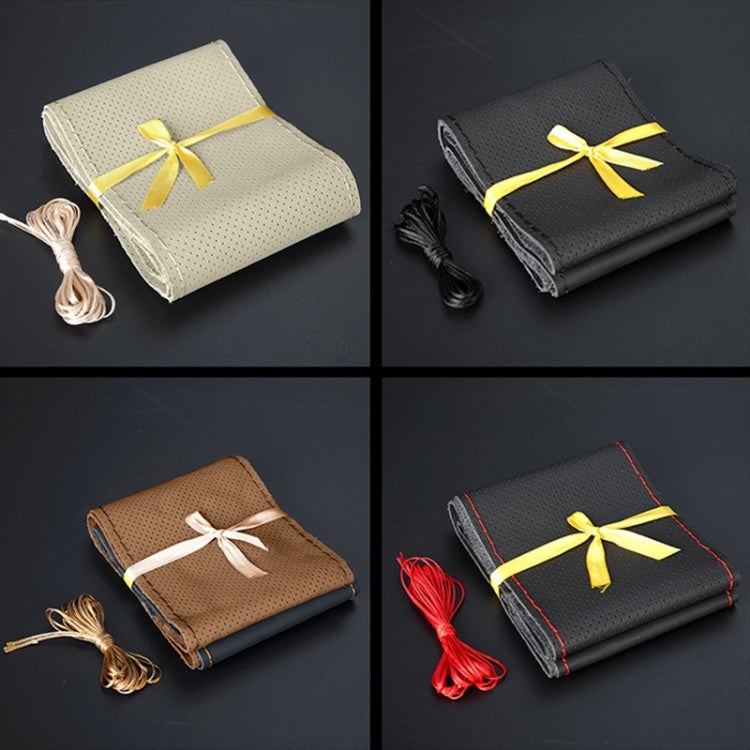 Car Genuine Leather Hand-stitched Adaptation Steering Wheel Cover, For Steering Wheel Size 37-38cm(Black) - free shipping - PMC TechLife - Order now!