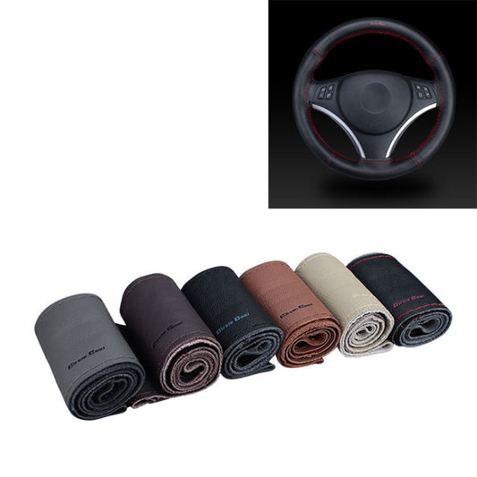 Car Universal Genuine Leather Hand-stitched Steering Wheel Cover(Black) - free shipping - PMC Jewellery - Order now!