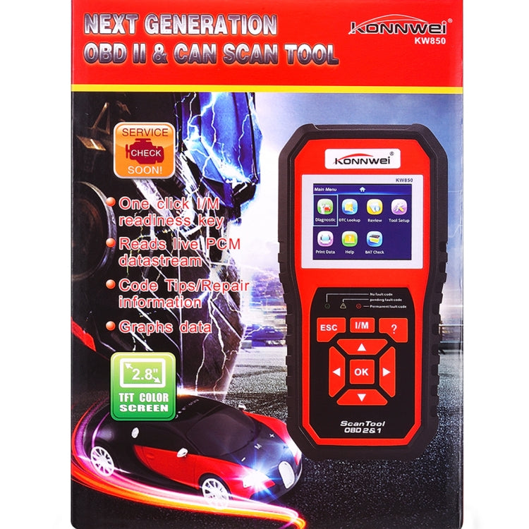 KONNWEI KW850 OBDII / CAN Car Auto Diagnostic Scan Tools  Auto Scan Adapter Scan Tool  Supports 8 Languages and 6 Protocols (Can Also Detect Battery and Voltage, Only Detect 12V Gasoline Car) - free shipping - PMC TechLife - Order now!