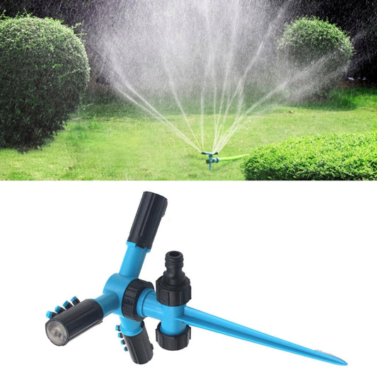 Automatic 360 Rotating Adjustable Garden Water Sprinklers Lawn Irrigation System with 3 Arm Sprayers and Spike Base(Blue) - free shipping - PMC Jewellery - Order now!