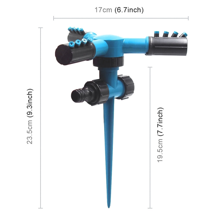 Automatic 360 Rotating Adjustable Garden Water Sprinklers Lawn Irrigation System with 3 Arm Sprayers and Spike Base(Blue) - free shipping - PMC TechLife - Order now!