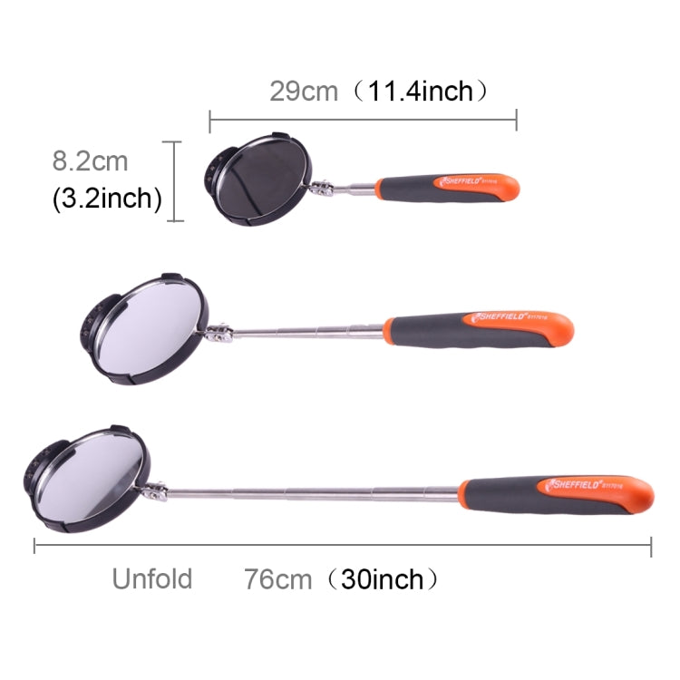 Retractable Vehicle Car Chassis Inspection Mirror with 3 PCS 5mm LED Lights, Mirror Diameter: 82mm, Max Expanding Length: 760mm - free shipping - PMC TechLife - Order now!