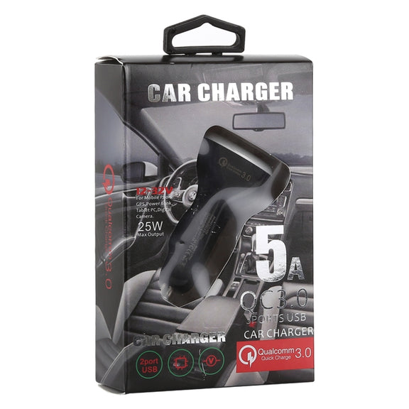 LZ-429 QC3.0 2.4A Three USB Ports Smart Quick Car Charger(Black)