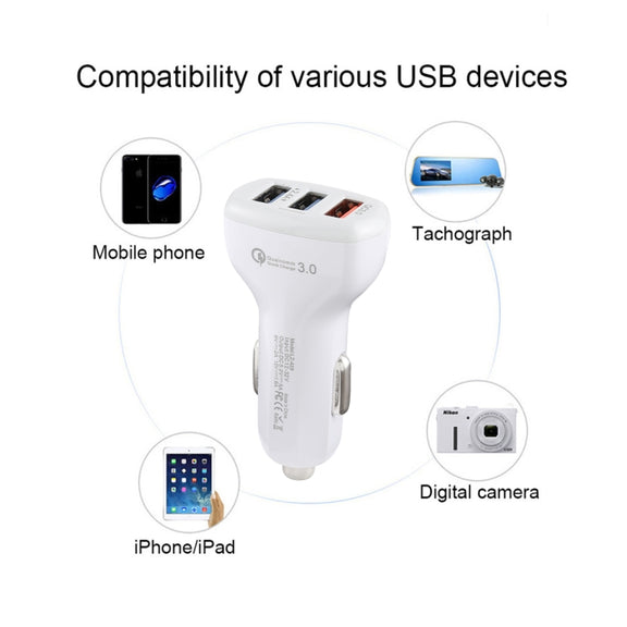 LZ-429 QC3.0 2.4A Three USB Ports Smart Quick Car Charger(White)
