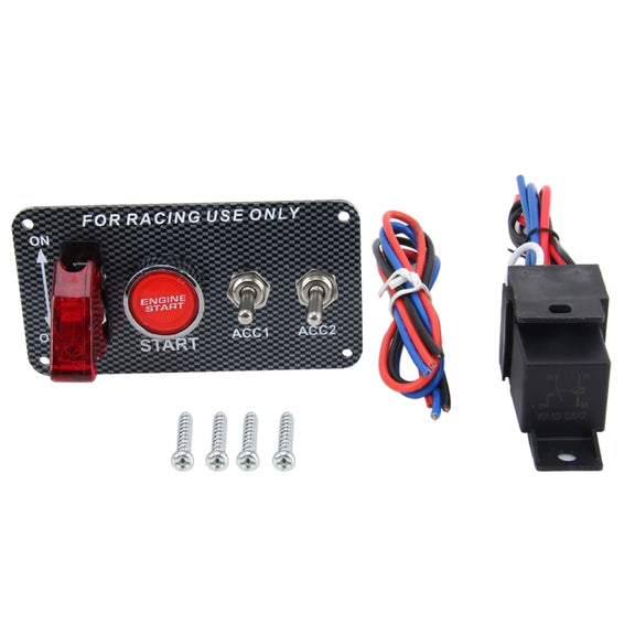 Racing Car Ignition Switch Panel Engine Start Start Push Button LED Racing Toggle Switch 12V Carbon Fiber Panel Multi-function Automatic Ignition Switch for Racing Cars