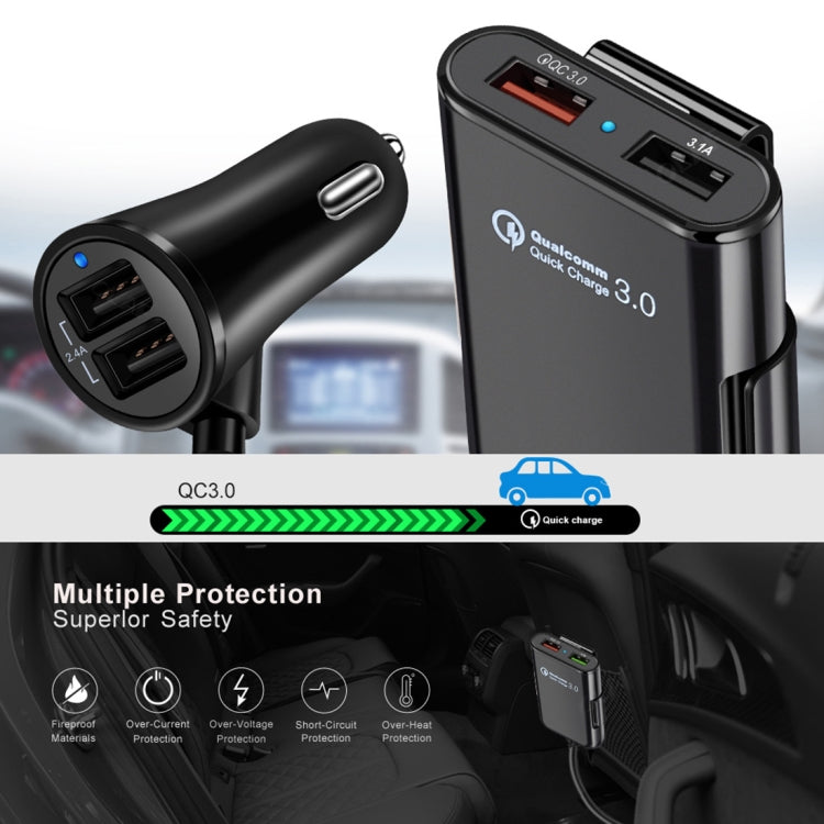 HMQ-C801 1.8m 8A Max 4 Ports USB Car Charger with Extending USB HUB for Front & Back Seat Charging (Black) - Car Charger by PMC TechLife | Online Shopping South Africa | PMC TechLife