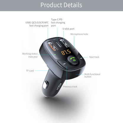 ROCK B301 Dual USB + PD Bluetooth 5.0 FM Transmitter & Car Charger, Support TF Card / U-disk(Black) - free shipping - PMC Jewellery - Order now!