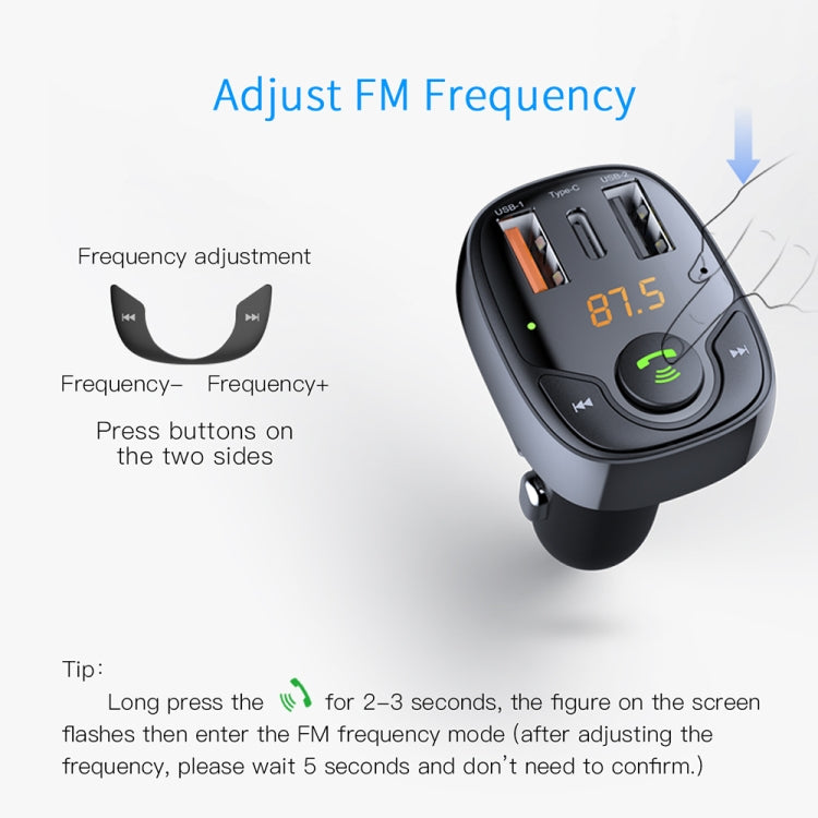 ROCK B301 Dual USB + PD Bluetooth 5.0 FM Transmitter & Car Charger, Support TF Card / U-disk(Black) - free shipping - PMC Jewellery - Order now!