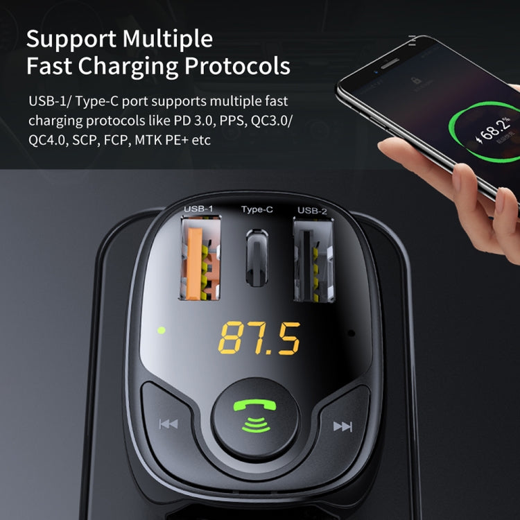 ROCK B301 Dual USB + PD Bluetooth 5.0 FM Transmitter & Car Charger, Support TF Card / U-disk(Black) - free shipping - PMC Jewellery - Order now!