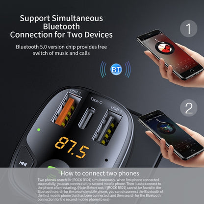 ROCK B301 Dual USB + PD Bluetooth 5.0 FM Transmitter & Car Charger, Support TF Card / U-disk(Black) - free shipping - PMC Jewellery - Order now!