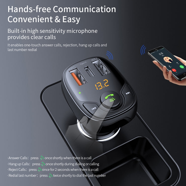 ROCK B301 Dual USB + PD Bluetooth 5.0 FM Transmitter & Car Charger, Support TF Card / U-disk(Black) - free shipping - PMC Jewellery - Order now!