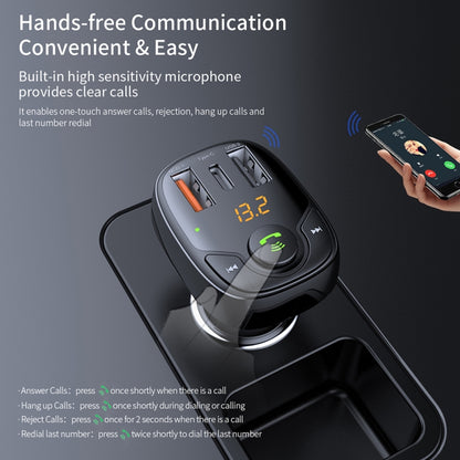 ROCK B301 Dual USB + PD Bluetooth 5.0 FM Transmitter & Car Charger, Support TF Card / U-disk(Black) - free shipping - PMC Jewellery - Order now!