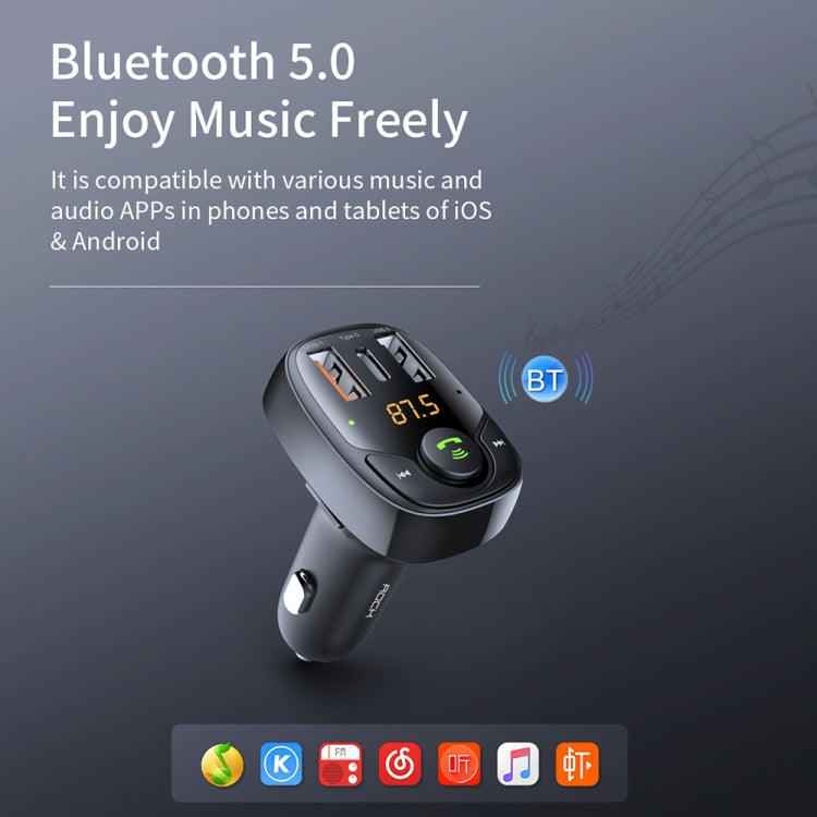 ROCK B301 Dual USB + PD Bluetooth 5.0 FM Transmitter & Car Charger, Support TF Card / U-disk(Black) - free shipping - PMC Jewellery - Order now!
