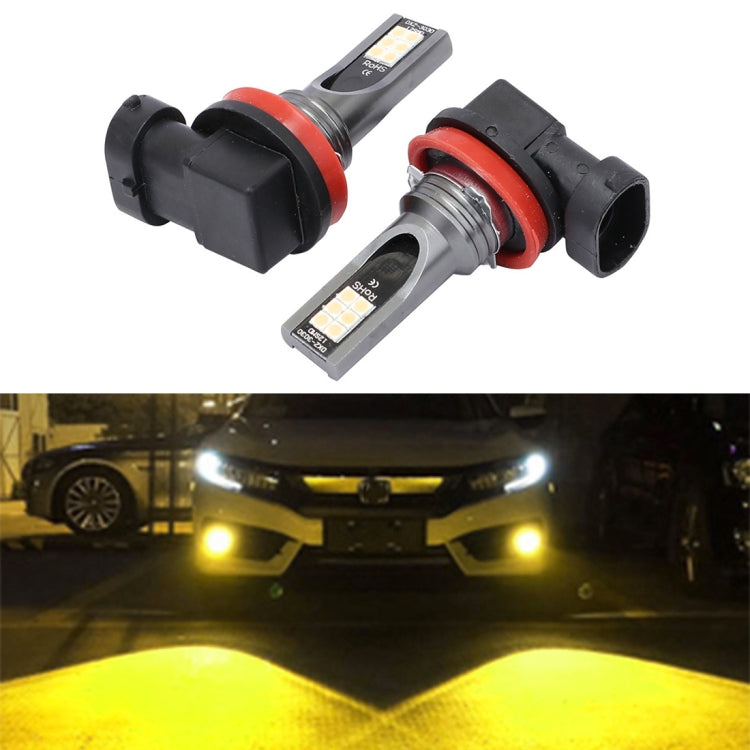 2 PCS H11 / H8 DC12V-24V / 12W / 3000K / 800LM 12LEDs SMD-3030 Car LED Fog Light (Yellow Light) - Fog / Driving Lights by PMC TechLife | Online Shopping South Africa | PMC TechLife