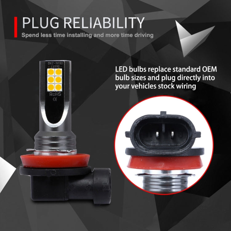 2 PCS H11 / H8 DC12V-24V / 12W / 3000K / 800LM 12LEDs SMD-3030 Car LED Fog Light (Yellow Light) - Fog / Driving Lights by PMC TechLife | Online Shopping South Africa | PMC TechLife