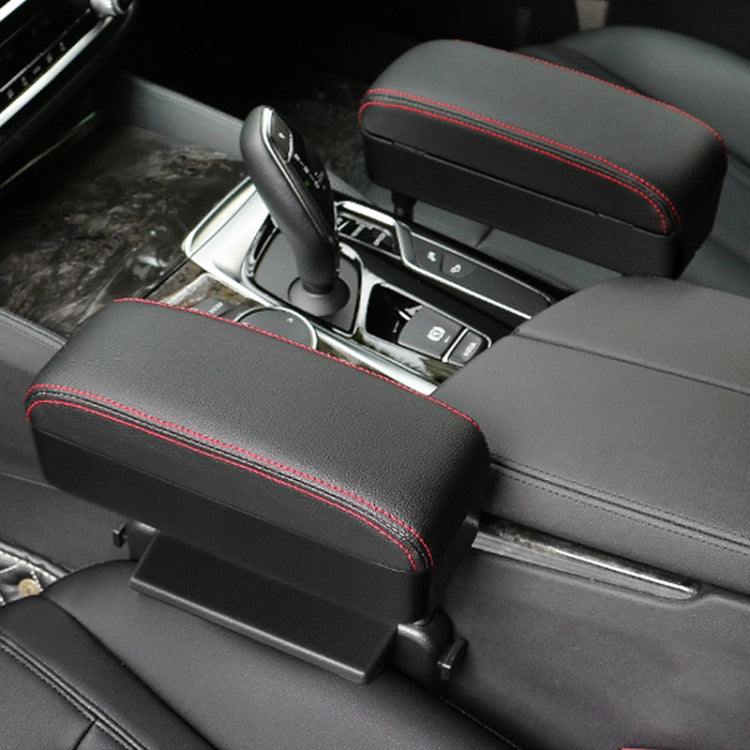 Universal Car Wireless Qi Standard Charger PU Leather Wrapped Armrest Box Cushion Car Armrest Box Mat with Storage Box (Black Red)