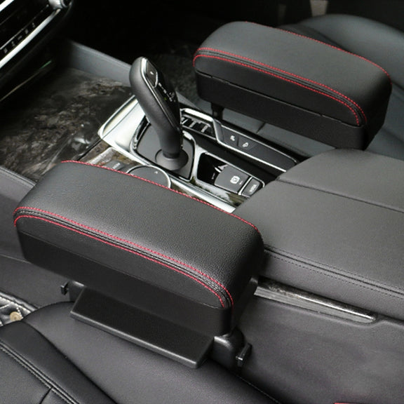 2 PCS Universal Car Wireless Qi Standard Charger PU Leather Wrapped Armrest Box Cushion Car Armrest Box Mat with Storage Box (Black Red)