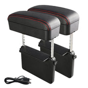 2 PCS Universal Car Wireless Qi Standard Charger PU Leather Wrapped Armrest Box Cushion Car Armrest Box Mat with Storage Box (Black Red)