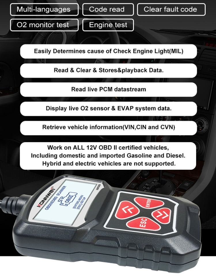 KONNWEI KW309 V309 V310 MS309 Code Reader OBD2 Scanner Diagnostic Tool(Black) - Code Readers & Scan Tools by KONNWEI | Online Shopping South Africa | PMC Jewellery | Buy Now Pay Later Mobicred