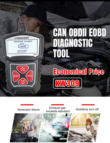 KONNWEI KW309 V309 V310 MS309 Code Reader OBD2 Scanner Diagnostic Tool(Black) - Code Readers & Scan Tools by KONNWEI | Online Shopping South Africa | PMC Jewellery | Buy Now Pay Later Mobicred