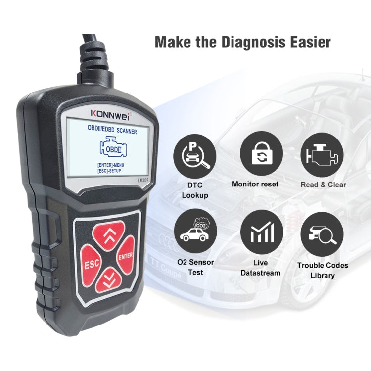 KONNWEI KW309 V309 V310 MS309 Code Reader OBD2 Scanner Diagnostic Tool(Black) - Code Readers & Scan Tools by KONNWEI | Online Shopping South Africa | PMC Jewellery | Buy Now Pay Later Mobicred