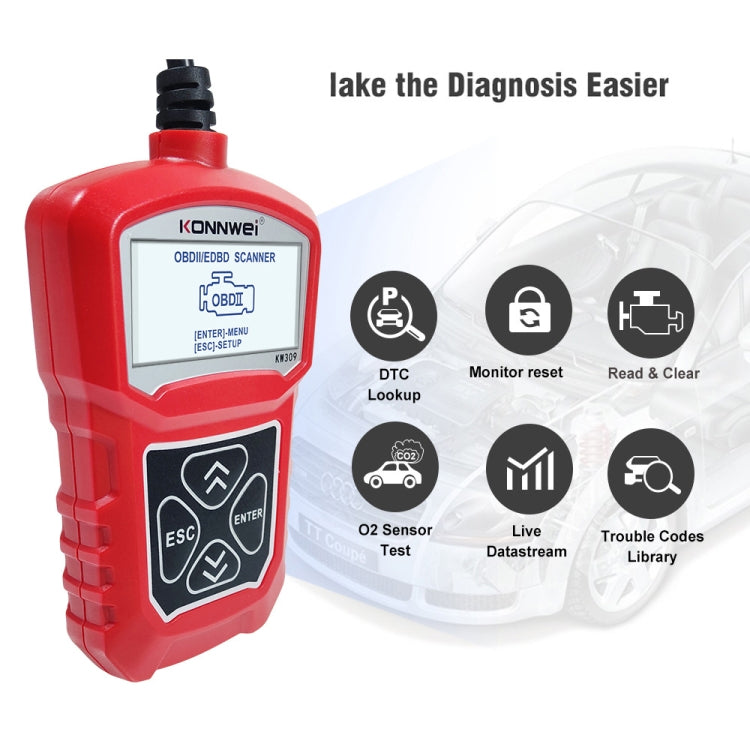 KONNWEI KW309 V309 V310 MS309 Code Reader OBD2 Scanner Diagnostic Tool(Red) - free shipping - PMC Jewellery - Order now!