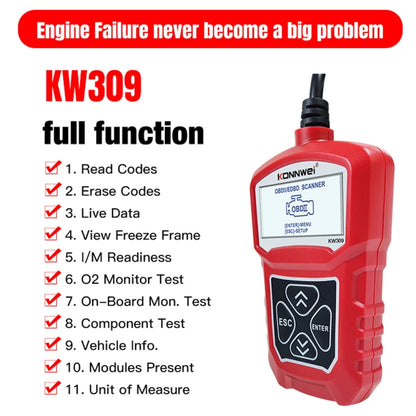 KONNWEI KW309 V309 V310 MS309 Code Reader OBD2 Scanner Diagnostic Tool(Red) - free shipping - PMC Jewellery - Order now!