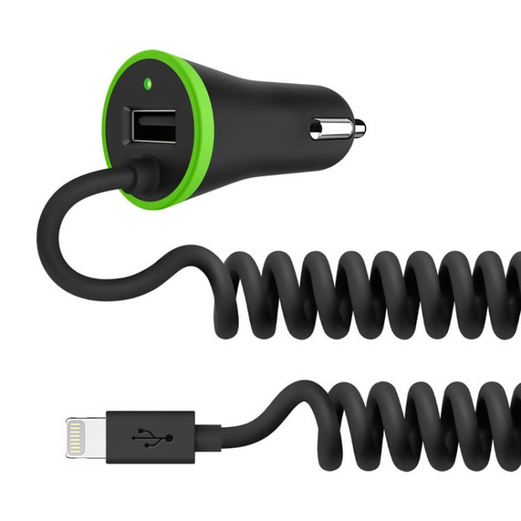 17W 3.4A Mini USB Car Charger with 8 Pin Spring Cable - Car Charger by PMC TechLife | Online Shopping South Africa | PMC TechLife