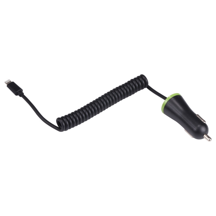 17W 3.4A Mini USB Car Charger with 8 Pin Spring Cable - Car Charger by PMC TechLife | Online Shopping South Africa | PMC TechLife