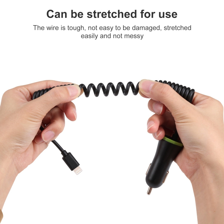 17W 3.4A Mini USB Car Charger with 8 Pin Spring Cable - Car Charger by PMC TechLife | Online Shopping South Africa | PMC TechLife