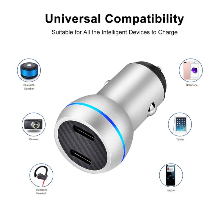 ACC-580 PD 40W Dual Type-C / USB-C Ports Fast Charging Car Charger(Silver)