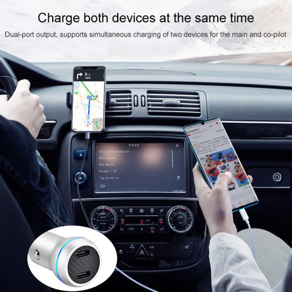 ACC-580 PD 40W Dual Type-C / USB-C Ports Fast Charging Car Charger(Silver)