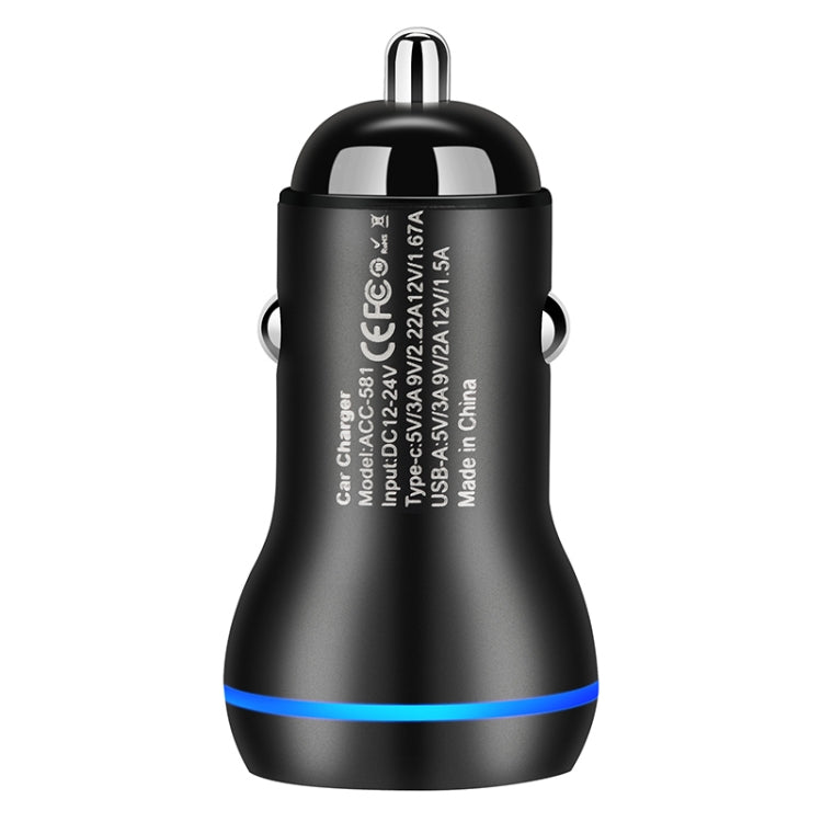 ACC-581 PD 20W + QC3.0 Type-C / USB-C + USB Fast Charging Car Charger (Black)