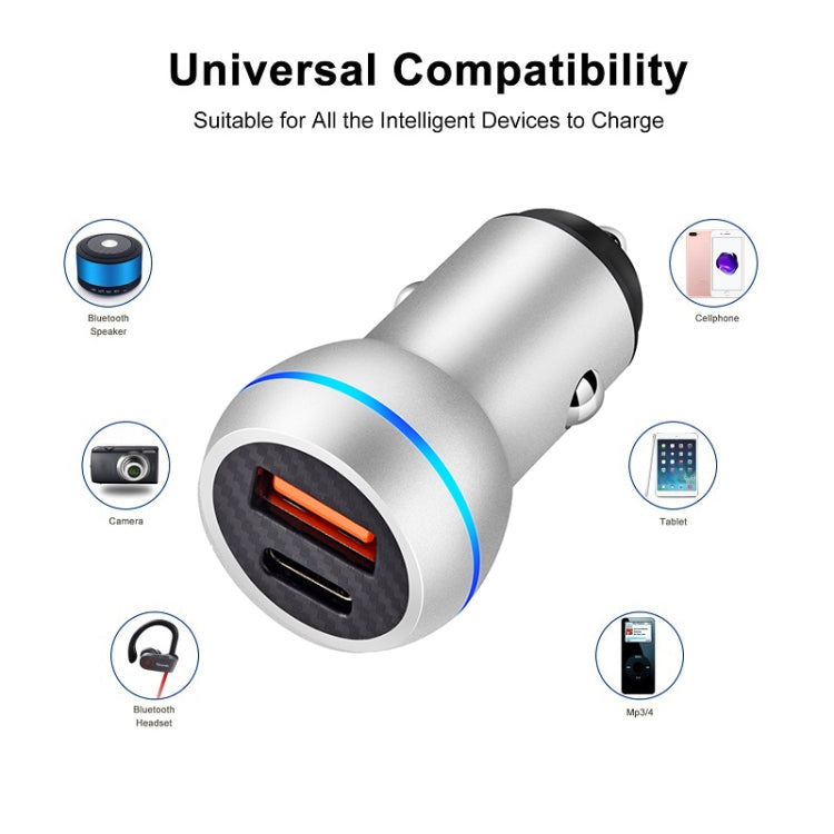 ACC-581 PD 20W + QC3.0 Type-C / USB-C + USB Fast Charging Car Charger (Silver) - Car Charger by PMC TechLife | Online Shopping South Africa | PMC TechLife