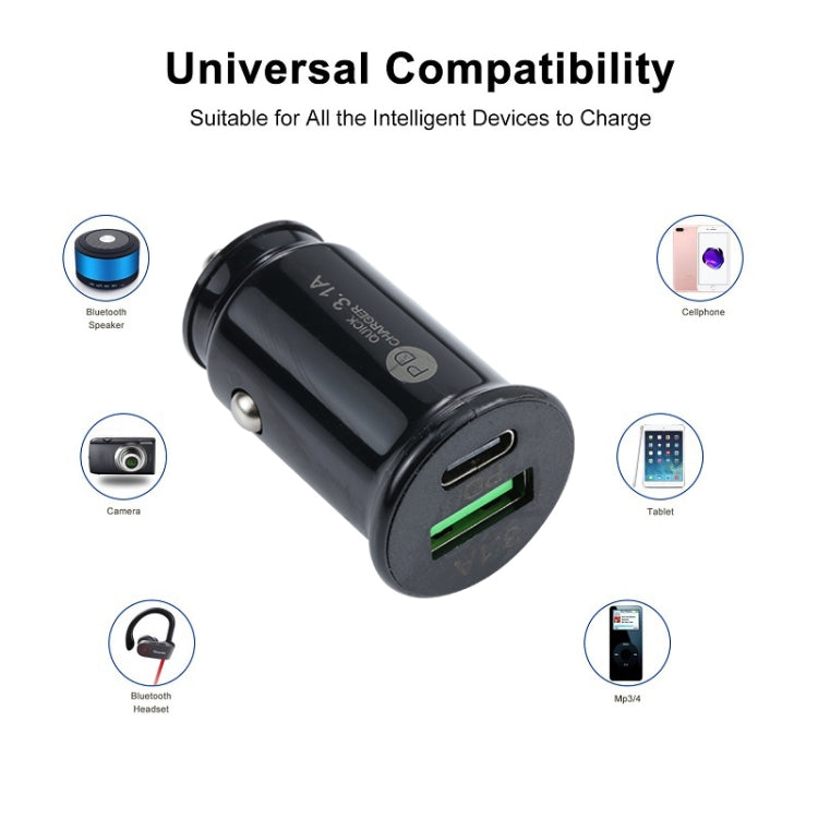 TE-339PD 3.1A PD USB-C / Type-C + USB Interface Mini Fast Charging Car Charger(Black) - Car Charger by PMC TechLife | Online Shopping South Africa | PMC TechLife
