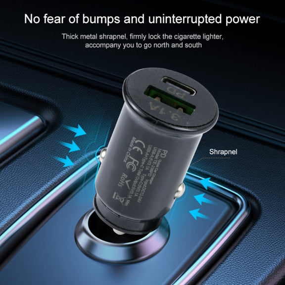 TE-339PD 3.1A PD USB-C / Type-C + USB Interface Mini Fast Charging Car Charger(Black)