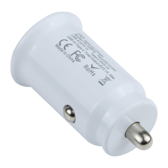 TE-339PD 3.1A PD USB-C / Type-C + USB Interface Mini Fast Charging Car Charger(White)