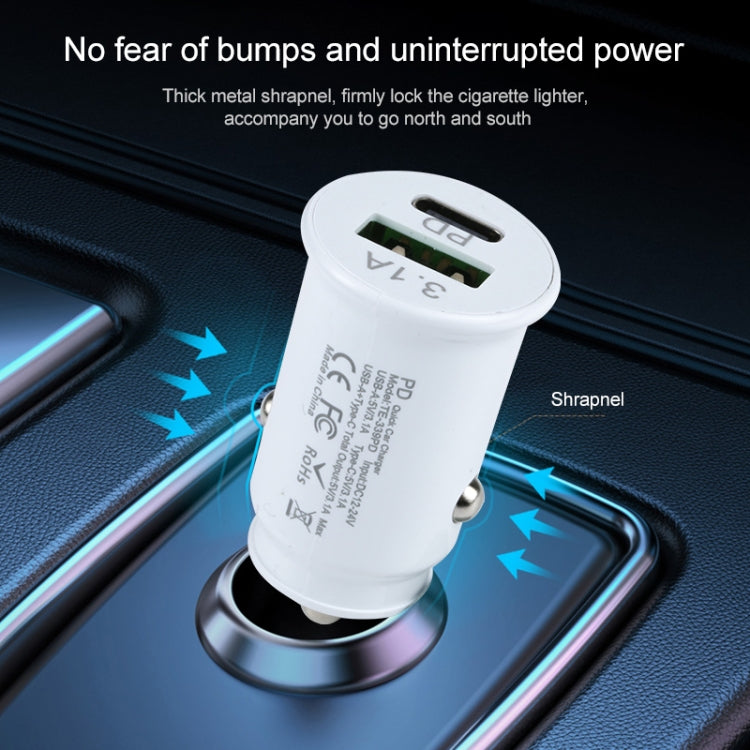 TE-339PD 3.1A PD USB-C / Type-C + USB Interface Mini Fast Charging Car Charger(White) - Car Charger by PMC TechLife | Online Shopping South Africa | PMC TechLife