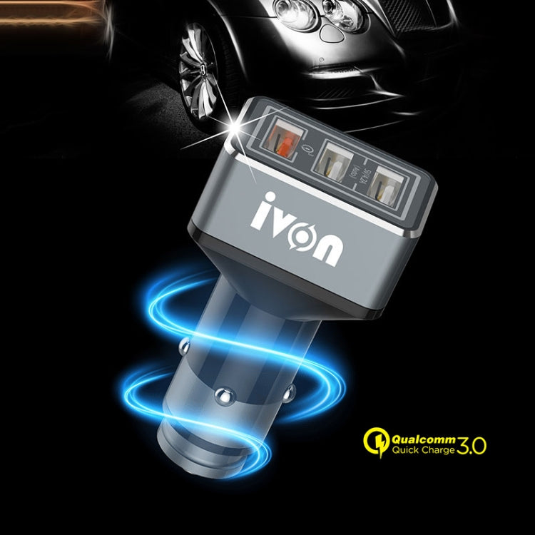 IVON CC36 39W 7.2A QC 3.0 USB + Dual USB Car Charger with Ambient Light - Car Charger by IVON | Online Shopping South Africa | PMC TechLife | Buy Now Pay Later Mobicred