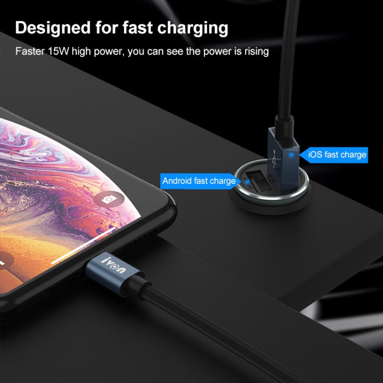 IVON CC37 15W 3.1A Dual USB Mini Car Charger + 1m USB to USB-C / Type-C Fast Charge Data Cable Set - Car Charger by IVON | Online Shopping South Africa | PMC TechLife