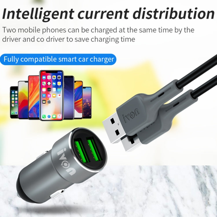 IVON CC38 2.4A Dual USB Car Charger + 1m USB to 8 Pin Fast Charge Data Cable Set - Car Charger by IVON | Online Shopping South Africa | PMC TechLife | Buy Now Pay Later Mobicred