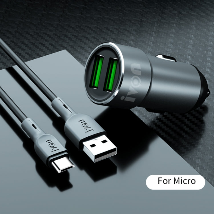 IVON CC38 2.4A Dual USB Car Charger + 1m USB to Micro USB Fast Charge Data Cable Set - Car Charger by IVON | Online Shopping South Africa | PMC TechLife | Buy Now Pay Later Mobicred