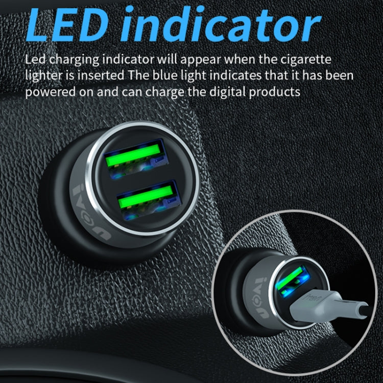 IVON CC38 2.4A Dual USB Car Charger + 1m USB to USB-C / Type-C Fast Charge Data Cable Set - Car Charger by IVON | Online Shopping South Africa | PMC TechLife | Buy Now Pay Later Mobicred